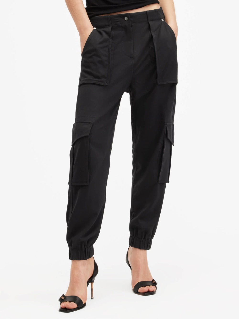 All Saints Freda Lightweight Cargo Trousers Black Jogger Pants Casual Utility